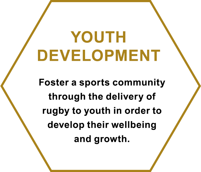 青少年の健全育成。ラグビーを通じたスポーツコミュニティを醸成し、青少年の健全な発育に寄与します。